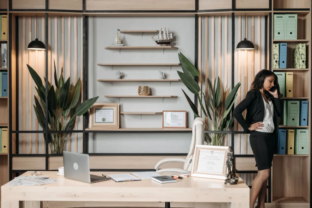 Lawyer on a phone call in a well-appointed office