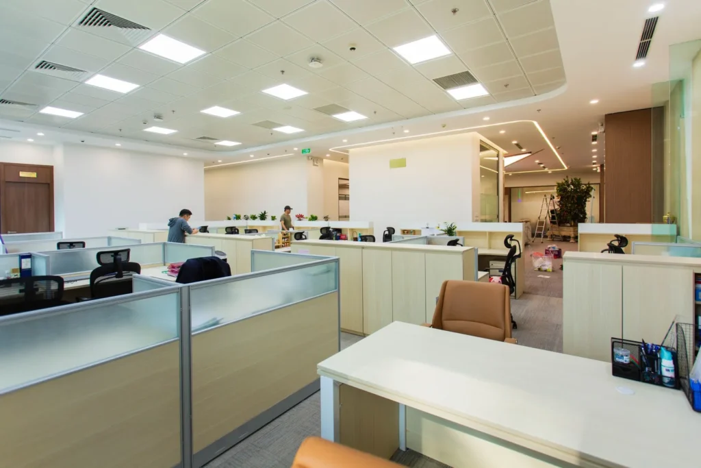Spacious open-plan office with room for more workstations