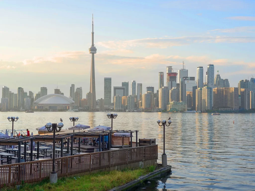 Toronto skyline and CN Tower across the harbour